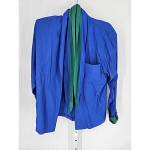 Synari Women's Blue Green Long Sleeve Open Front Rayon-Acetate Jacket Size Large